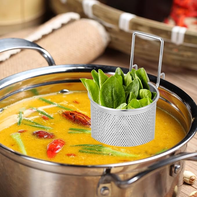 Pasta Basket for Boiling, 304 Stainless Steel Pasta Strainer Basket Fryer Baskets Mesh Sieve Food Strainer Practical and Reliable Hot Pot Strainer for Boiling and Blanching