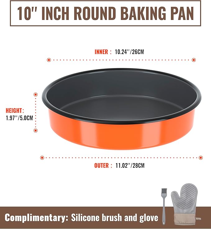 MCCSI Round Pizza Cake Baking Pan 10 Inch Enamel Steak Ham Roasting Dish, Cookie Bread Bakeware Sheet, Non-Stick Non-Toxic Oven Dishwasher Safe Mom's Christmas Gift