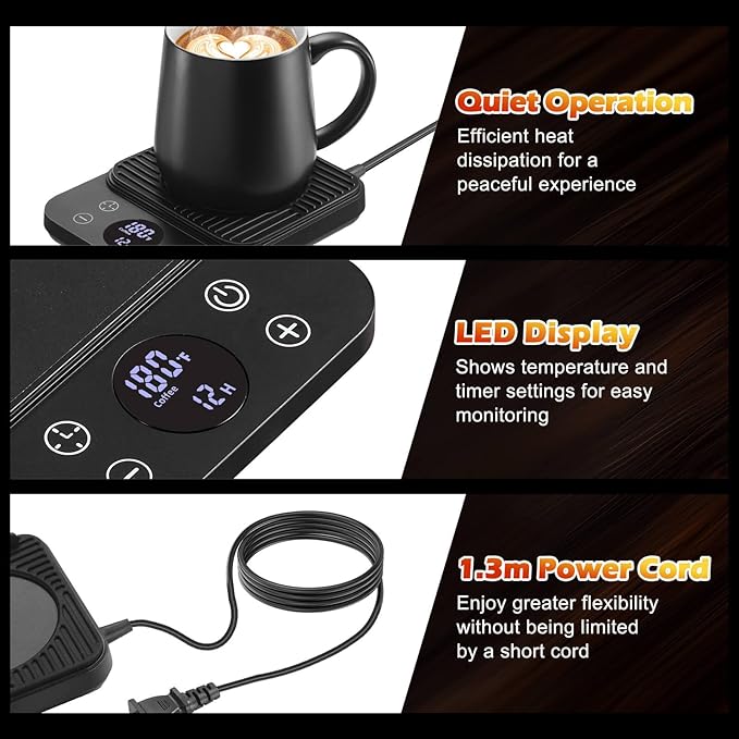 Cup Warmer for Coffee - Fastest Heating & Highest Temperature, Coffee Mug Warmer for Desk Auto Shut Off, 1-12h Timer for Scheduled Start, Electric Beverage Warmer for Coffee (Black, NO Cup)