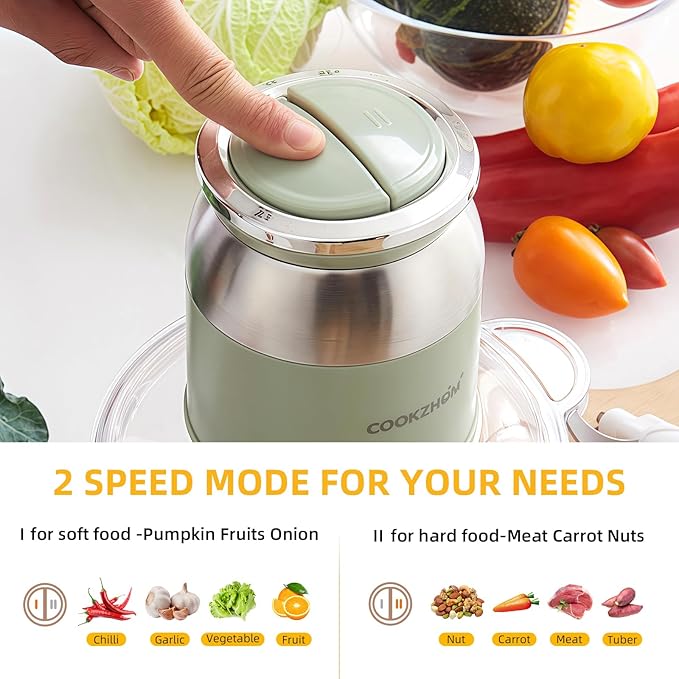 COOKZHOM Green Food Processor,500W Electric Meat Grinder with 8 Cup Glass Bowl and 4 Sharp Blades, Food Chopper & Vegetable Chopper for home use,Meat Processor, Vegetables, Fruits and Nuts