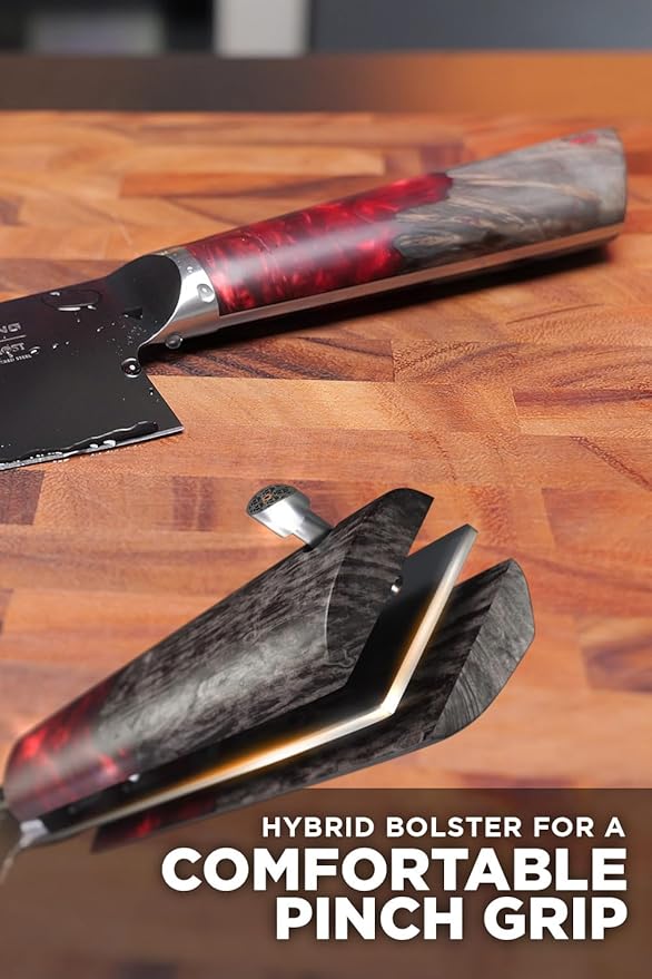 Dalstrong Chef Knife - 8 inch - Spartan Ghost Series - American Forged S35VN Powdered Steel Kitchen Knife - Maple & Red Resin Handle - Razor Sharp Cooking Knife -Sheath Included