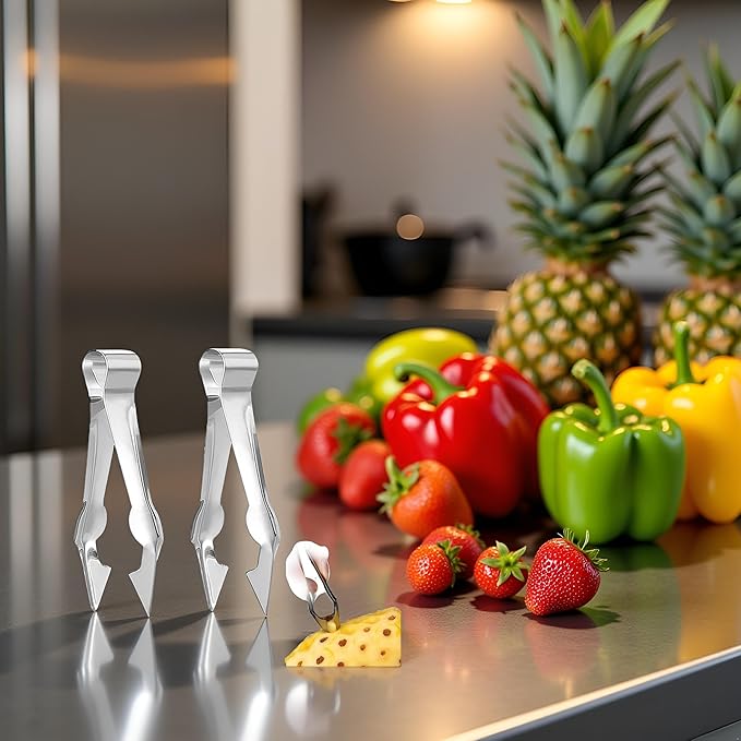2Pcs Multi-Functional Fruit & Vegetable Stem Remover Clip, Strawberry Huller, Pineapple Eye Remover, Kitchen Gadget, Silver Stainless Steel Handle