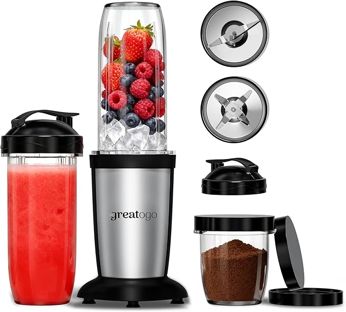 Personal Blender Smoothies Shakes, Greatogo 350W 2-IN-1 Bullet Grinder, 11 Set including 2pk 24oz 1pk 10oz Grinding Cup, 2pk Stainless-Steel, Tritan BPA-Free Dishwasher-Safe