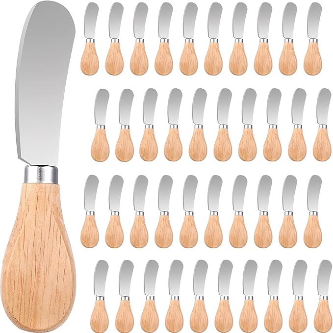 36 Pcs Cheese Spreader Knives with Wooden Handle Stainless Steel Butter Spreader Charcuterie Boards Accessories for Cream Cheese Cake
