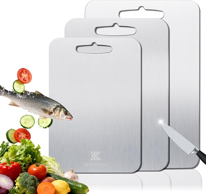 Titanium Cutting Board - 100% Pure Titanium Chopping Board for Kitchen, Camping | Lightweight, Odorless, Dishwasher Safe, Non-Toxic | Professional Chef & Home Cook Essential (12''L×8''W)
