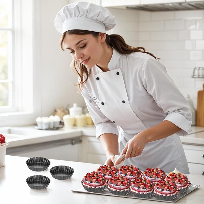 16 Pcs Mini Tart Pans Egg Tart Molds with Removable Bottom Round Nonstick Quiche Pan Mini Pie Pans Small Bakeware Mold Fluted Side for Mousse Cake Dessert Baking (3 Inch, Dark Gray)