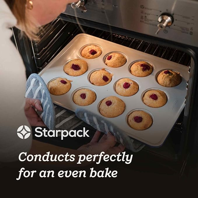 StarPack ‘Bakers Gonna Bake’ 12-Hole Stainless Steel Muffin Pan - High Performance Nonstick, Heavy-Duty Cupcake Pans for Baking - Versatile Cupcake Pan with Up to 450°F Heat-Resistance