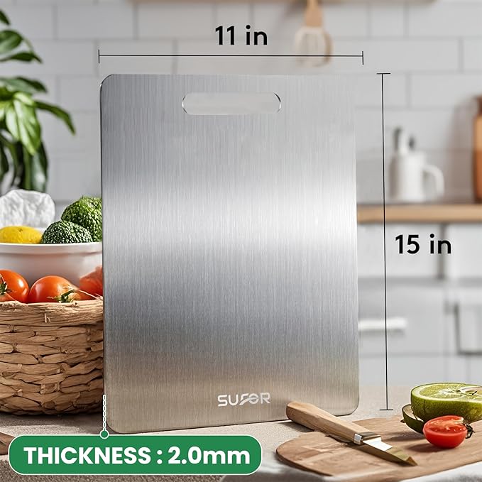 2 Pack Titanium Cutting Board, 100% Pure Titanium Cutting Boards For Kitchen, Non-Slip Chopping Board, Dishwasher Safe, Easy to Clean, Durable & Hygienic for Meat, Vegetables, Fruits (15 * 11)