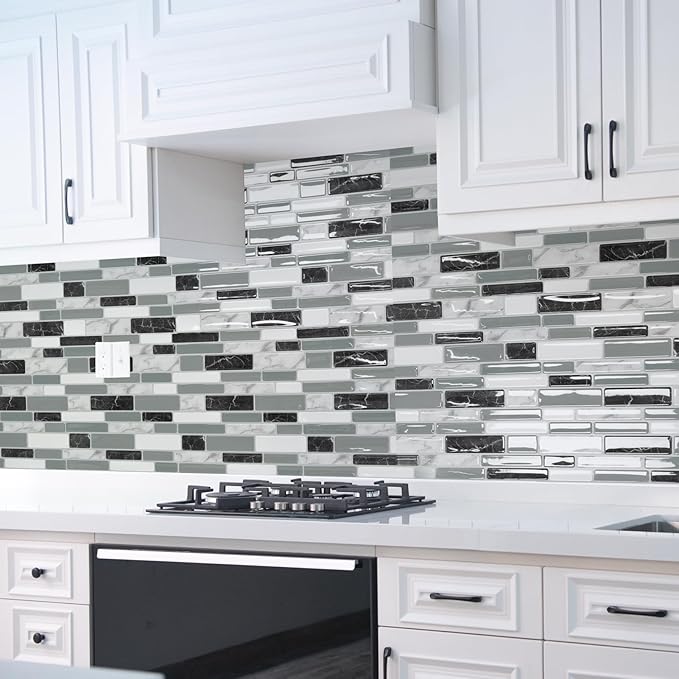 Art3d 20-Sheet Peel and Stick Kitchen Backsplash Tiles, Self-Adhesive Wall Tiles for Kitchen and Bathroom, 12"x12", Marble Grey