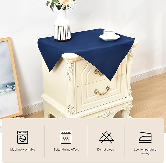 Wolkemer 2 Pack Small Square Tablecloth 24 x 24 Inch Washable Fabric Table Cloth Navy-Blue Table Cover for Nightstand End Bedside Tables Tabletop Decoration