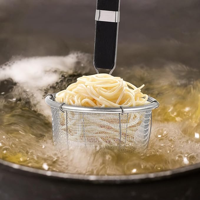 VILLCASE Noodle Cooking Basket 14 Inch Diameter Pasta Strainer with Handle for Boiling Noodles Dumplings Vegetables Kitchen Sifter