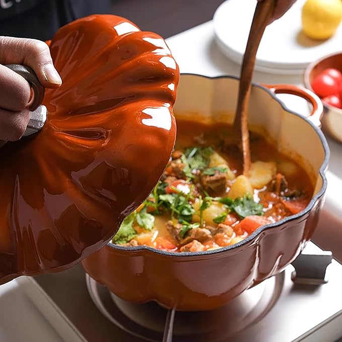 Lebolna Pumpkin Cocotte,Pumpkin Dutch Oven Pot with Lid,Enamel Cast Iron Cooking Pot,Non Stick Pumpkin Pot,Stew Pot Soup Pot,Serves 3-5,Halloween Thanksgiving Decor Pot Gift(3.9 Quart, Orange)