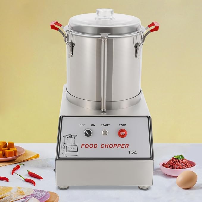 DLINANTA 15L Commercial Food Chopper 1400W, Stainless Steel Electric Vegetable & Meat Processor for Mincing, Heavy Duty Restaurant Chopping Machine with Safety Lock
