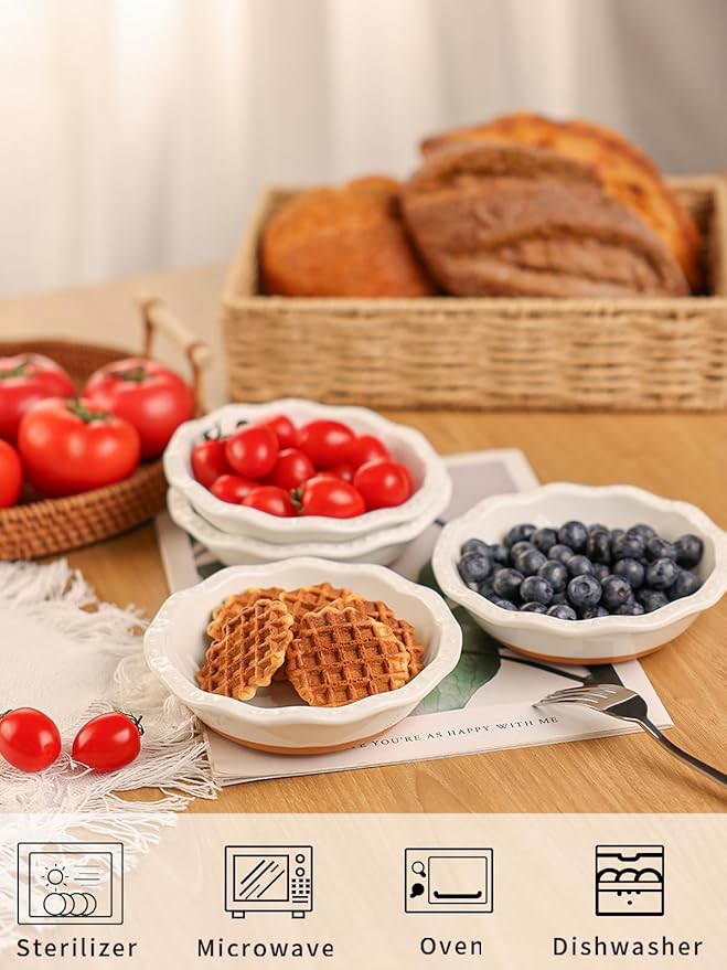 GDCZ Mini Pie Pan Set of 4, Ceramic Individual Stackable Pie Tins，Non-Stick Baking Bread Pan, Microwave and Dishwasher Safe, 5.8 Inch 8OZ, White/Brown