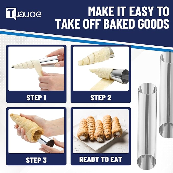 Cream Horn Molds for Baking, 60pcs Cannoli Tubes Molds, Non-stick Stainless Steel 23pcs Cone Shaped and 20pcs Tubular Shaped Cannoli Forms for Danish Pastry Lady Lock Form Cream Roll Croissant