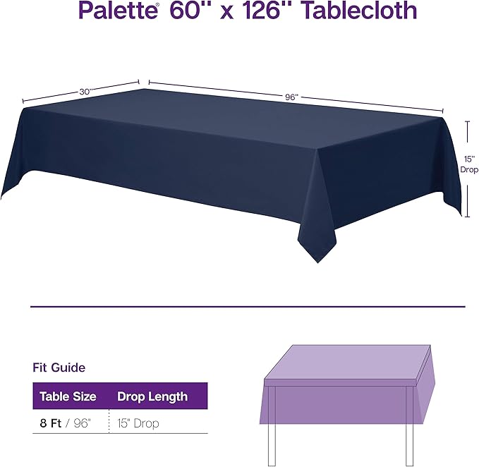 Gee Di Moda Rectangle Tablecloth - 60 x 126 Inch Black Table Cloth for 8 Foot Rectangle Tables - Heavy Duty Washable Fabric - for Holiday Party, Dinner, Weddings, Baby Shower & Events