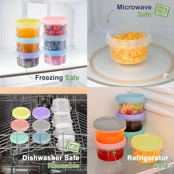 12 Piece 8 oz Plastic Food Storage Containers with Lids, Reusable Freezer Storage Containers, Small Meal Prep Containers with Pen and Brush, BPA-Free, Screw Top, Microwave & Dishwasher Safe