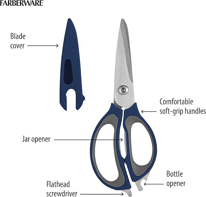 Farberware 4-in-1 Kitchen Shears, 2-Piece, Navy and Gray