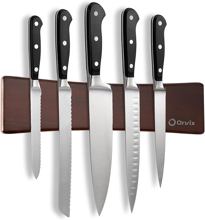 10 Inch Acacia Wood Magnetic Knife Holder for Wall - Magnetic Knife Strip & Knife Magnet - Kitchen Knife Storage Bar & Utensil Organizer