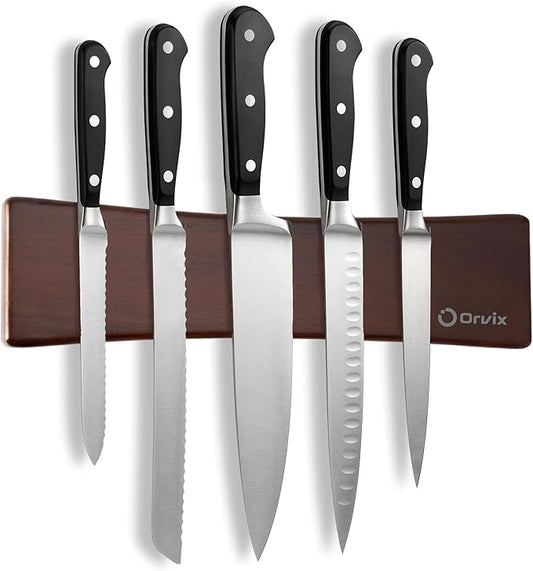 10 Inch Acacia Wood Magnetic Knife Holder for Wall - Magnetic Knife Strip & Knife Magnet - Kitchen Knife Storage Bar & Utensil Organizer