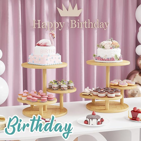 Cupcake Stand, 4 Tier Round Bamboo Wood Cupcake Tower Stand for 50 Cupcakes, Tiered Serving Trays, Wood Cake and Cupcake Stand (Natural_Bamboo)