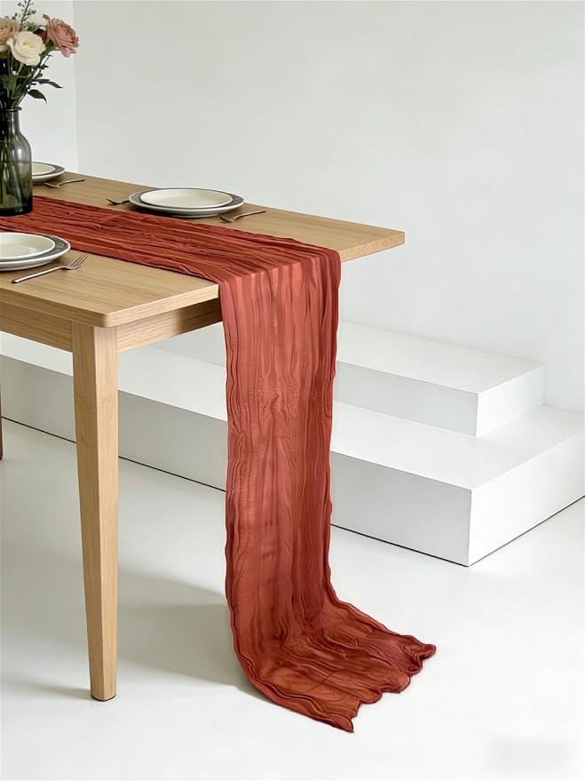 3 Pack Terracotta Cheesecloth Table Runner -17×120 Inch Gauze 10 FT Long Cheese Cloth Table Runners for Bridal Wedding Party Baby Shower Holiday Birthday Home Easter Decor (Terracotta, 3PC)