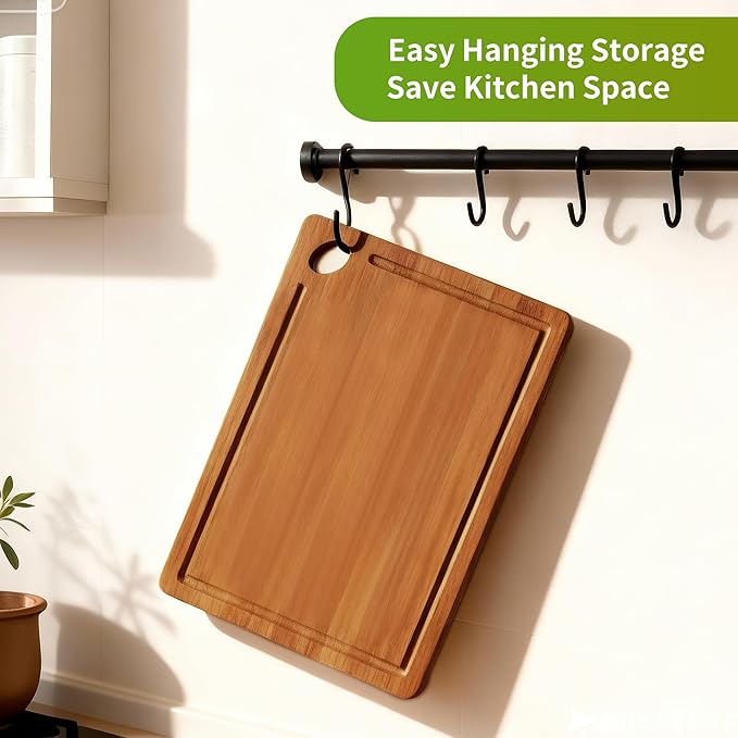 Carbonized Bamboo Cutting Board, Wood Cutting Boards for Kitchen with Juice Grooves, Reversible Charcuterie & Chopping Boards for Meat, Vegetables and Fruits Ideal Housewarming Gifts