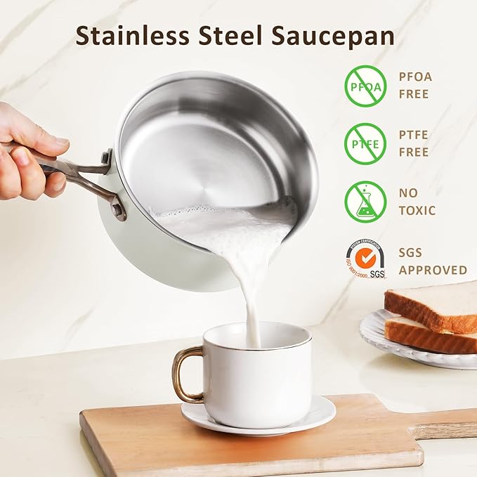 Tri-Ply Stainless Steel Sauce Pan Set with Lids 6PC, 1.5QT & 2.5QT & 3QT, Induction, PFOA Free, Dishwasher Safe,Sauce Pot, Cooking Pot, Tri-Ply Full Body