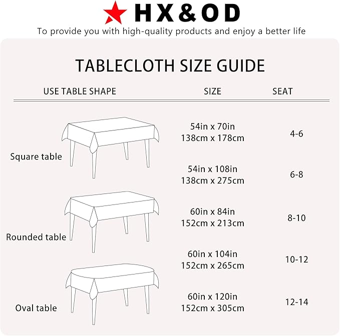 HX&OD Rectangular Tablecloth Cationic Fabric Waterproof Stain Resistant Wrinkle-Resistant for Home/Decoration/Party/Buffet/Wedding/Dining Room/Camping