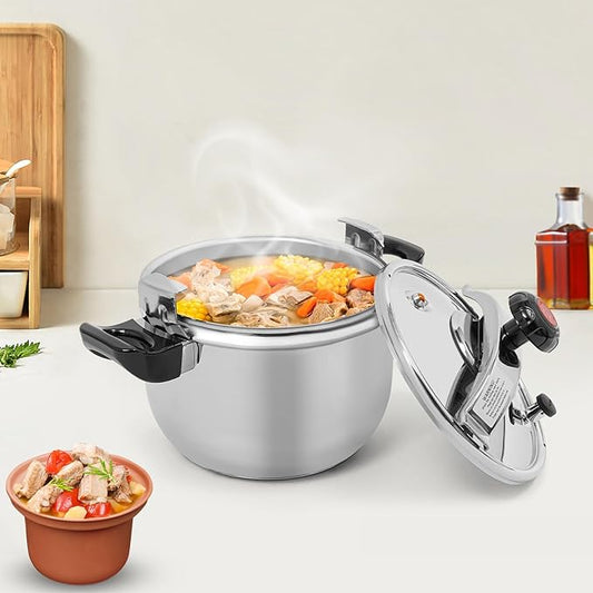 Stainless Steel Pressure Cooker Large Capacity Cooktop Pressure Pot with Multiple Protection Functions for Home Restaurants Canteens, Multiple Stove Compatible (11.62 Qt)
