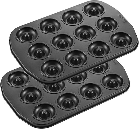 CHEFMADE Donut Pan, Nonstick Mini 12 Cavity Ring Doughnut Pan for Baking, Set of 2