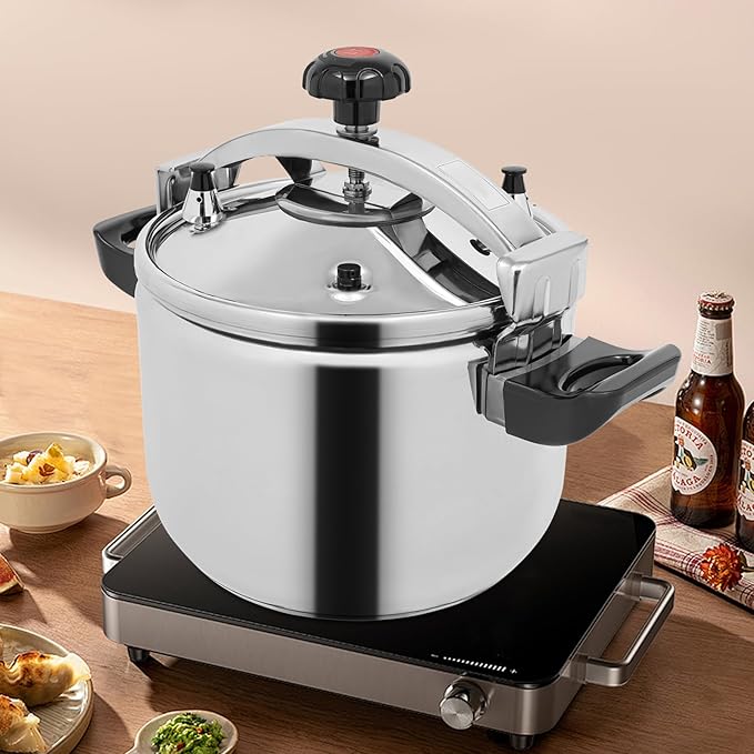 LyeXD 26L/27.47 Qt Stainless Steel Pressure Cooker, Stainless Steel Pressure Stewing Pot w/Two Safety Clips, Pressure Canner Olla de Presion,One-Hand Locking Induction Compatible Cookware for Home