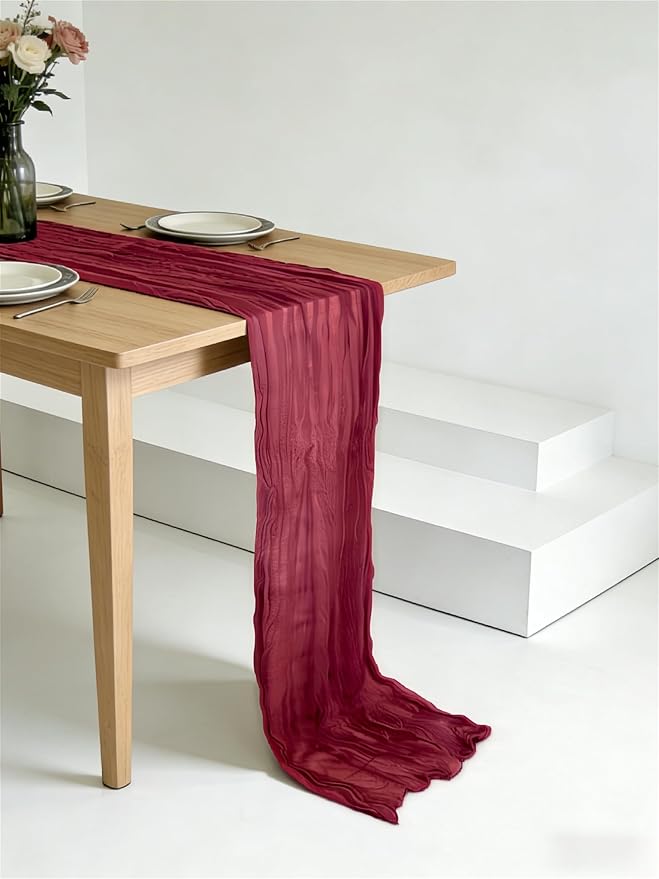 3 Pack Burgundy Cheesecloth Table Runner -17×120 Inch Gauze 10 FT Long Cheese Cloth Table Runners for Bridal Wedding Party Baby Shower Holiday Birthday Home Easter Decor (Burgundy, 3PC)