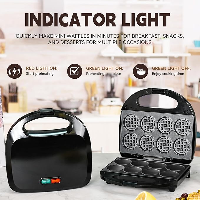 Mini Waffle Maker, Machine Nonstick Small Waffle Maker with Quick Heat-Up Make 8 pcs Waffles, Waffle Maker for Kids, Just Add Batter, Suitable for Breakfast, Snacks, Desserts (Mini Waffle Maker)