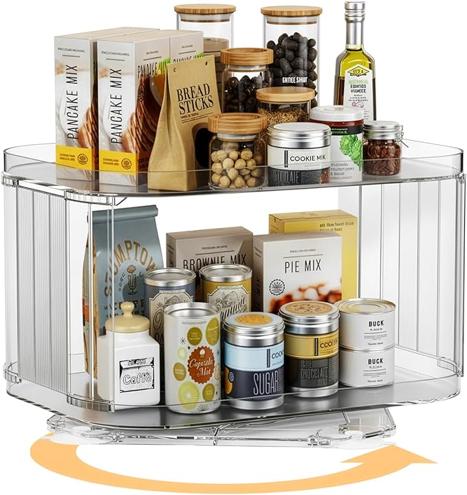 2 Tier Lazy Susan (1 Pack) Kitchen Organizer for Canned Goods Turntable Organizer for Cabinet/Pantry/Kitchen/Countertop/Bathroom/Vanity/Medicine Cabinet Organizer/Refrigerator