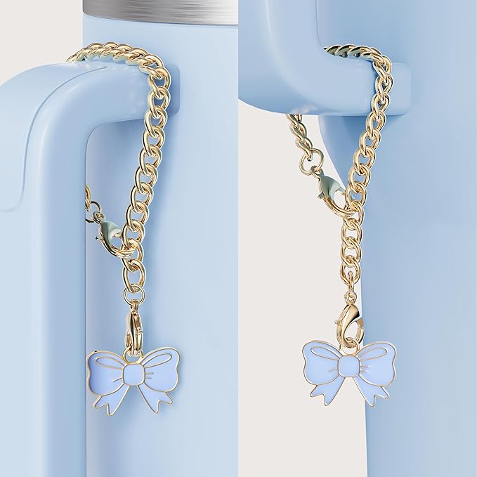 Compatible with Stanley Cup Accessories - 3Pcs 10mm Bow Straw Topper Compatible with Stanley Cup Straw Cover Cap, 2pcs Blue Bow Charms for 30&40 Oz Tumbler with Handle