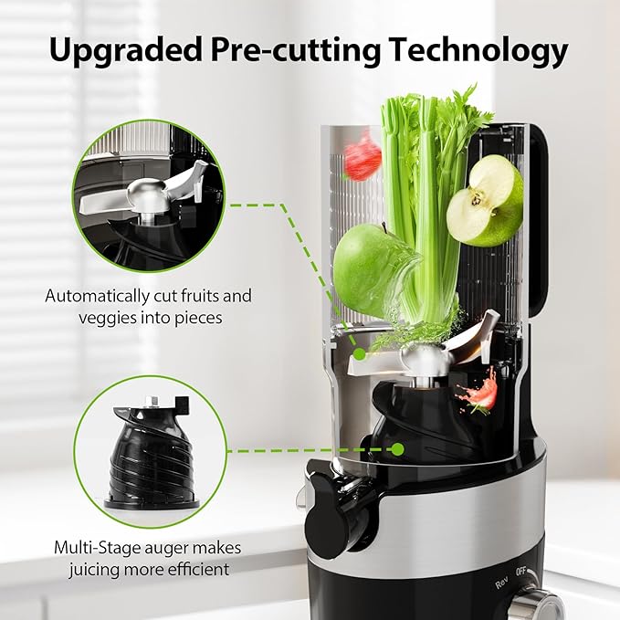 Cold Press Juicer，Aeitto 4.9" Large Feed Chute Juicer Machines for Whole Fruits & Vegetables,High Juice Yield,Professional Masticating juicer Easy to Clean,Black