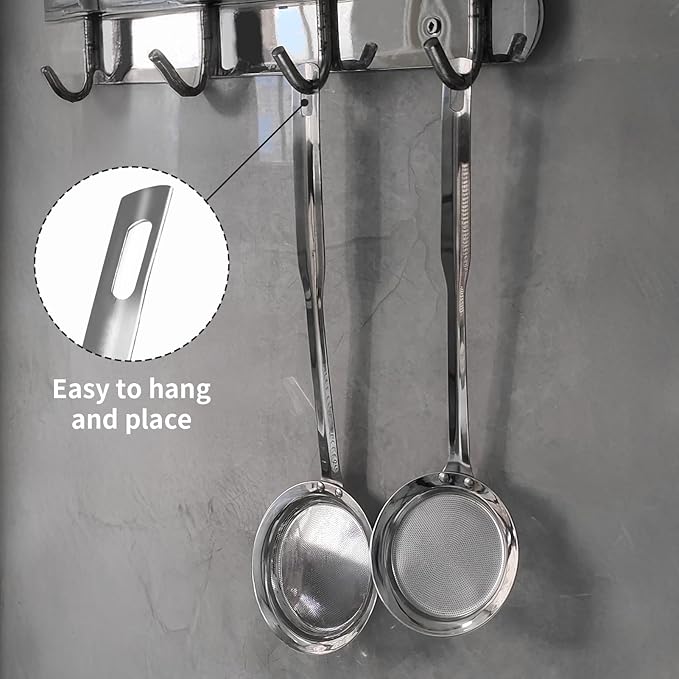 Fine Mesh Stainless Steel Colander Spoon, Sieve Fine Mesh Strainer with Long Handle Stainless Steel Skimmer Spoon Kitchen Gadget for Cooking Oil Filter Skimming Grease and Foam