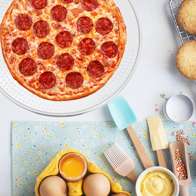 BESTonZON 16 Inch Perforated Stainless Steel Pizza Pan Round Baking Tray with Holes for Crispy Even Heat Distribution Oven Safe Pizza Crisper for Home and Restaurant Use