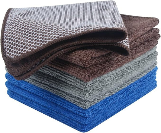 KinHwa Kitchen Washcloths for Dishes Absorbent Microfiber Dish Cloths Quick Dry Dish Rags with Poly Scour Scrub Side Ideal for Kitchen Cleaning (Multicolor, 12inchx12inch 9 Pack)