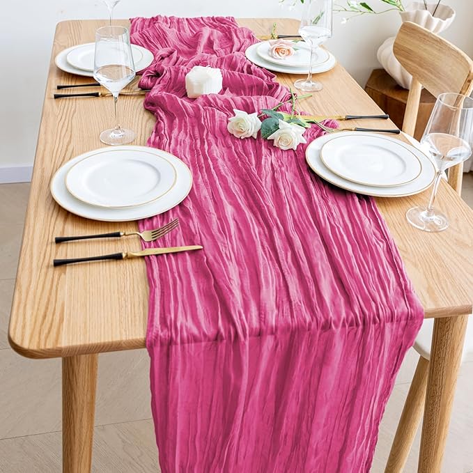 Wokceer Cheesecloth Table Runner 4Pack 10FT Deep Pink Boho Gauze Cheese Cloth Table Runner for Party Long Rustic Sheer Table Runners for Baby Bridal Shower Wedding Easter Table Decor