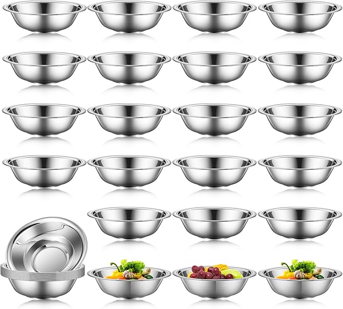 Tioncy 30 Pack Small Stainless Steel Mixing Bowls, 6.3 Inch Wide Nesting Prep Bowls Set with Flat Base for Sauces Serving Soup Snack Salad, 3/4 Quart Meal Cooking Baking, Reusable and Dishwasher Safe