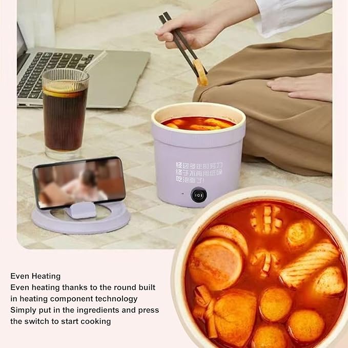Electric Pot, 1.2L 450W Stick Proof Even Heating Portable Multifunctional Small Rapid Noodle Cooker Ramen Cooker Mini Crock Pot with Removable Power Cord for Cooking Pasta Egg