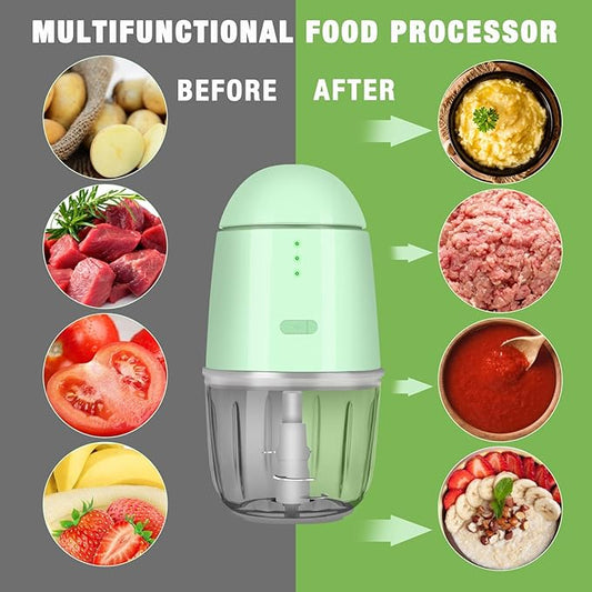 Food Processor - Cordless Mini Food Processor & Portable Small Food Chopper for Vegetables Fruit Salad Onion Garlic,Kitchen,1.3Cup 10 0z,150 Watts,Glass Container Dishwasher Safe (Green)