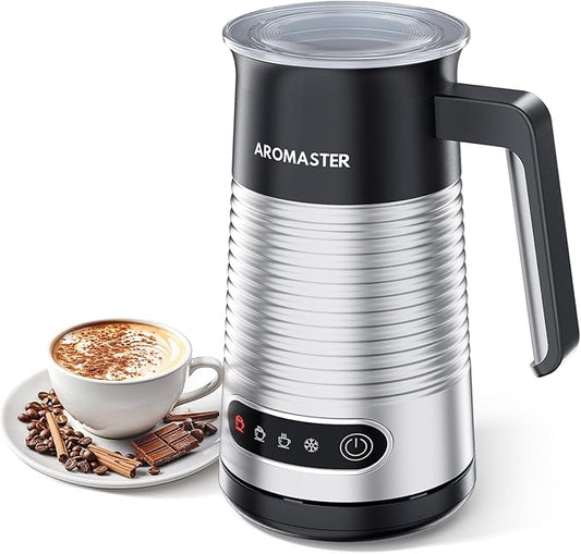 AROMASTER Milk Frother, 4 IN 1 Electric Milk Frother and Steamer for Coffee, Lattes, Cappuccinos, Automatic Hot Dense/Airy Foam & Cold Foam Maker, Perfect for Home, Kitchen, Office Use