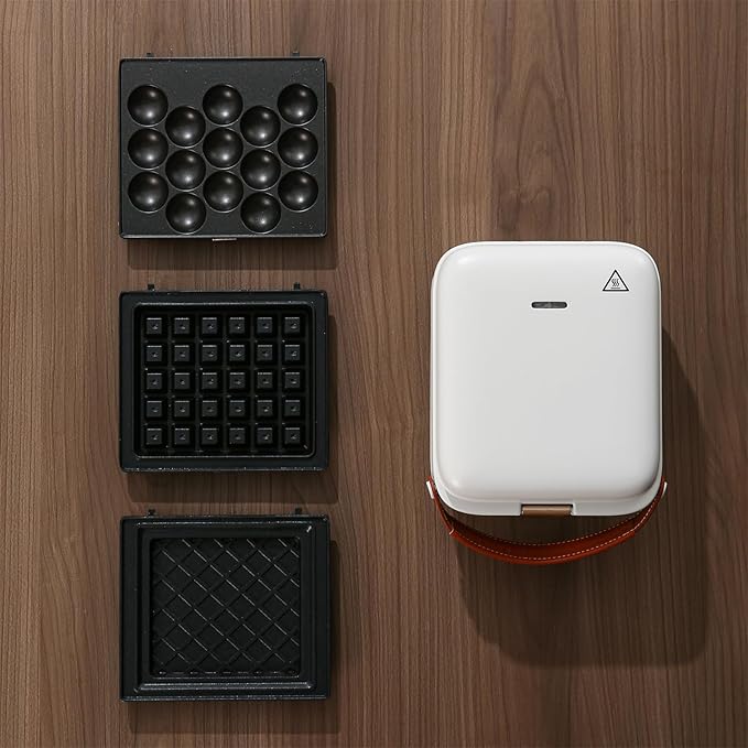 3 in 1 Sandwich Maker Nonstick Panini Press Waffle Maker Bubble waffle Egg puffs Electric Grill with Non-stick Coating & Removale Plates for Breakfast Afternoon tea