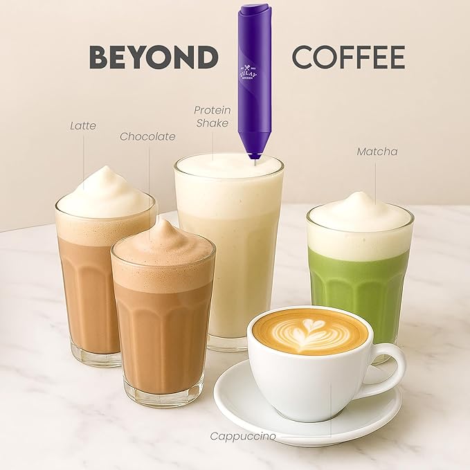 Zulay Kitchen Powerful Milk Frother Handheld with 2 Duracell AA Batteries – Ultra Fast Frother Wand Electric Drink Mixer for Coffee, Lattes, Cappuccinos, Matcha & Hot Chocolate – Portable Foam Maker