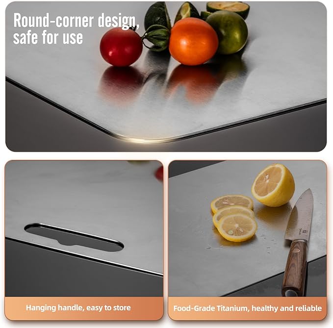100% Titanium Cutting Board for Kitchen - Dishwasher Safe Chopping Boards with Handle, Reversible Charcuterie Board for Home Counter Outdoor Camping Housewarming Gifts for Women (18 x 12)