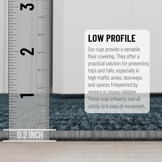 Ottomanson 3-Piece Kitchen Rug Set - Non Slip Runner & Washable Mat - 1'11" x 3' + 1'11" x 4' + 1'11"' x 5' - Durable, Stain Resistant for Entryway, Bedroom and Bathroom, Solid Charcoal Navy