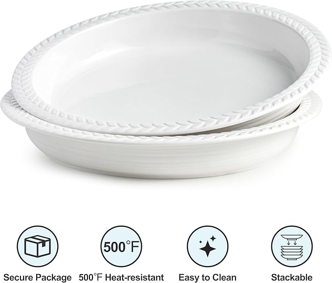 Cormomu Ceramic Pie Pan Set of 2, 11 inch Round Baking Dish, Porcelain Pie Plate, Non-Stick, Oven & Dishwasher Safe, Non-Stick Pie Dish for Baking